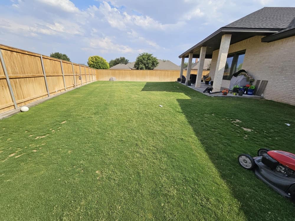 The same backyard grown back in: smooth, level, and green
